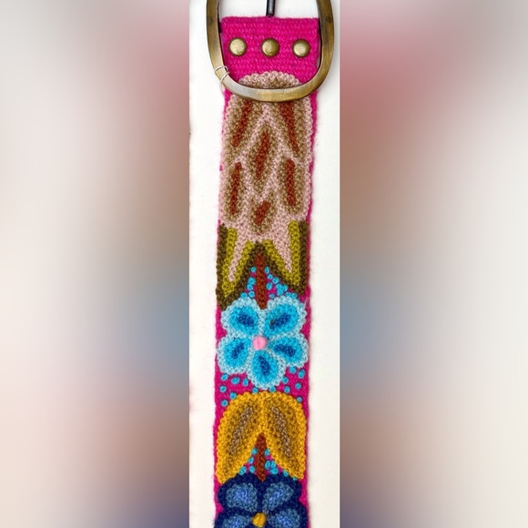 Artesian Love Multicolored Tulips Wide Hand Embroidered Wool Belt - Picture 2 of 3